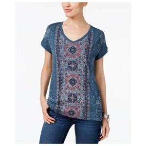 Womens Peasant Tapestry-Print High-Low T-Shirt